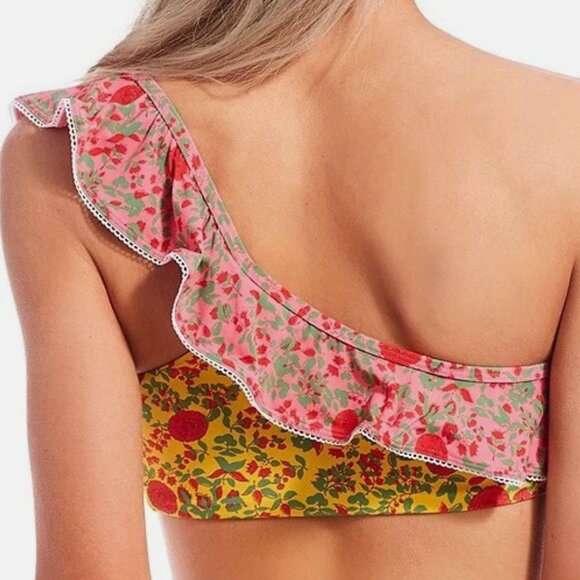 Roller Rabbit Size Extra Large Floral One Shoulder Ruffle Bikini Top - Picture 1 of 7